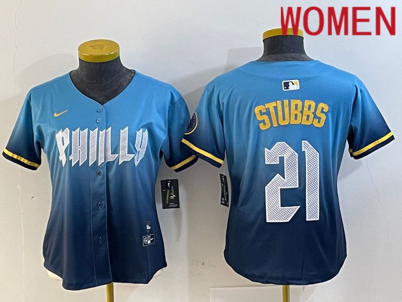 Women Philadelphia Phillies #21 Stubbs Blue City Edition 2024 Nike MLB Jersey style 1